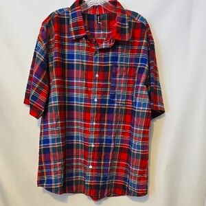 True Rock, Men's Short Sleeve, Red & Blue Plaid,  Button-up Shirt